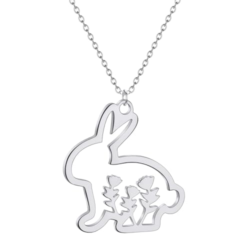 Pendentif lapin en acier inoxydable avec collier de fleurs chic pour femme