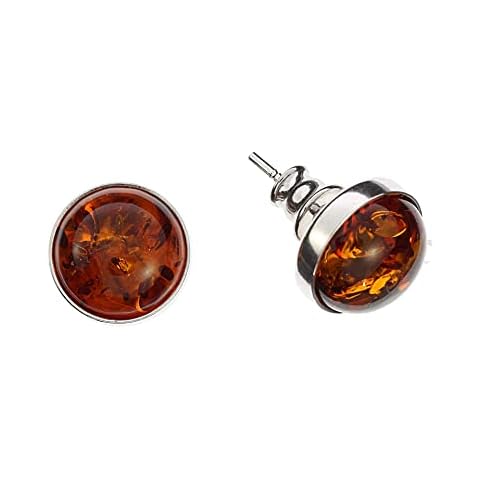 Artisana-Schmuck Amber Round Stud Earrings with Amber Set in 925/000 Sterling Silver, 925/000 sterling silver Baltic amber, Amber Cover