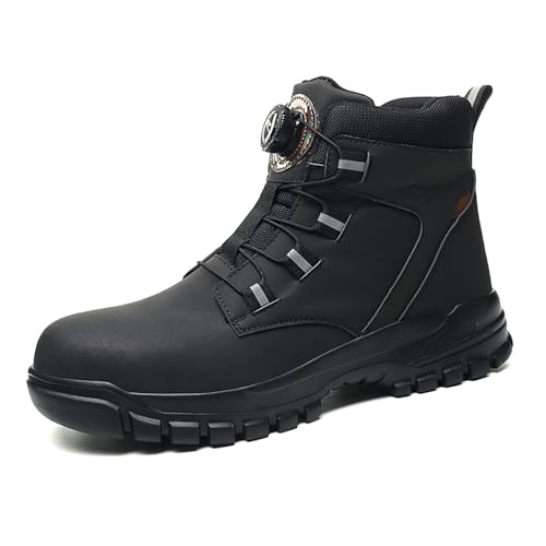 Zapatos de trabajo para hombre S3 resistentes al agua, de piel sintética con puntera de acero, zapatos de seguridad, antideslizantes, bota de trabajo, botón giratorio, antigolpes, antipuntos, unisex
