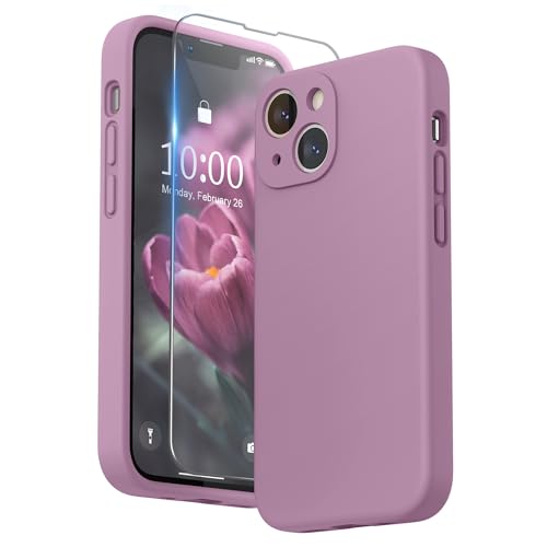 SURPHY Compatible with iPhone 13 Mini Case with Screen Protector, (Camera Protection & Soft Microfiber Lining) Liquid Silicone Phone Case 5.4 inch 2021, Lilac Purple