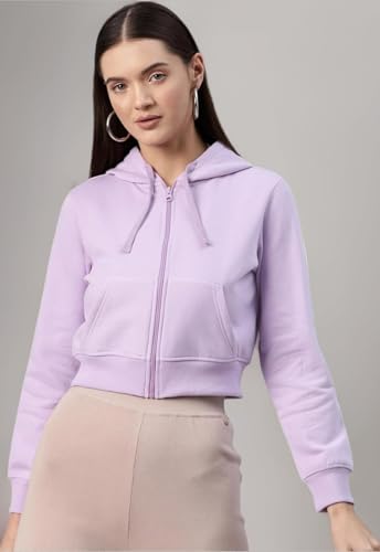 Image of Rabboni Women's Crop Fleece Hoodie Jacket | Full Sleeve Zip-Up Hooded Sweatshirt for Women & Girls | Soft Warm Casual Winter Wear Crop Hoodie