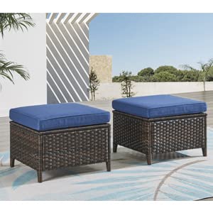 Hummuh Patio Furniture 5 Pieces Outdoor Furniture Set Wicker Outdoor Sectional Sofa With Swivel Rocking Chairs,Patio Ottomans #TOP4