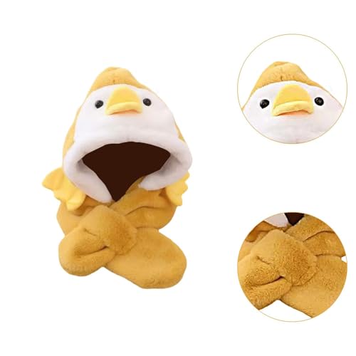 Cartoon Themed Hooded Scarf for Kids with Plush Animals Winter Warm 2-in-1 Hat Scarf Set Head Neck Protection- Yellow3