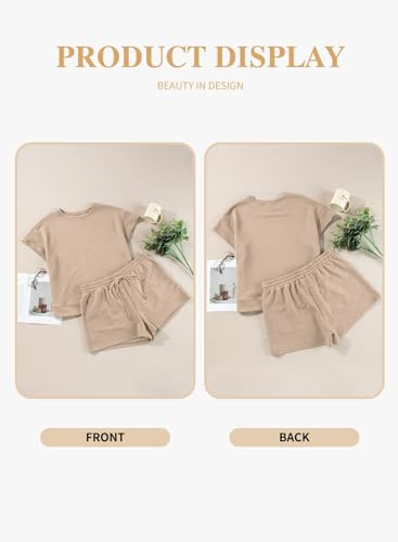 Image of Eytino Women Plus Size 2 Piece Outfits Sweatsuit Short Sleeve Pullover Tops and Drawstring Shorts Pants(1X-5X)