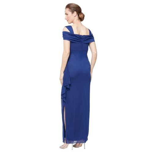 Image of Alex Evenings Women's Long Cold Shoulder Mother of the Bride Dress with Beaded Detail at Hip
