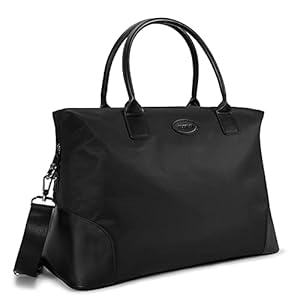 ECOSUSI Weekender/ Duffle Bag Nylon Overnight Bag Carry On Tote with Trolley Sleeve for Travel, Sports, Black