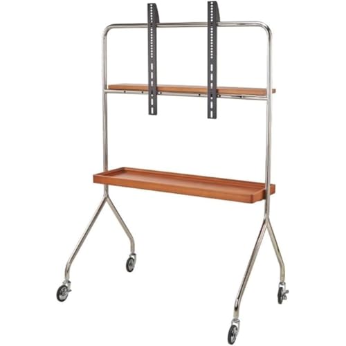 Carrito de TV móvil con ruedas para televisores planos/curvos de 4370 pulgadas, soporte de TV ajustable en altura con estante/bandeja, soporte moderno de suelo, color marrón