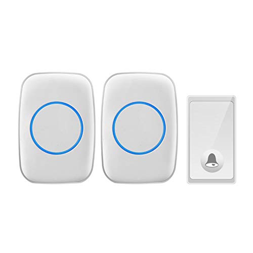 LWPCP Timbres Inalámbricos, 660 Pies De Alcance, Mini Timbre De Puerta Inalámbrico Impermeable IP44, 1 Botón Remoto 2 Receptores, 58 Melodías, 4 Niveles De Volumen, Flash LED,Blanco