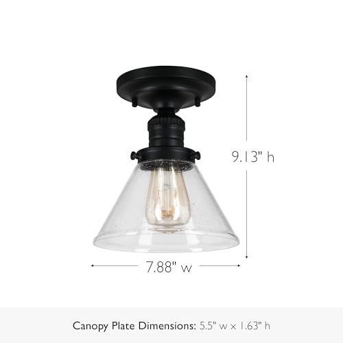 Image of Design House Augustin Ceiling Light, 1-Light, Semi-Flush, Seeded Glass Glow, Dimmable, E26 Socket, Durable Metal Frame, Black, 7.9 in L x x 7.9 in W x 9.1 in H, 589069-BLK