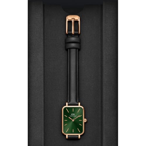 Image of Daniel Wellington Quadro Analog Watch for Women with Green Rectangle Dial & Black Leather Strap Band Water Resistant Women's Wrist Watches - DW00100446K