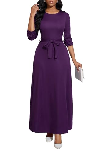 Image of BubFee Long Dress for Women Casual Long Sleeve Dresses Maxi Dress Empire Waist Loose with Belt