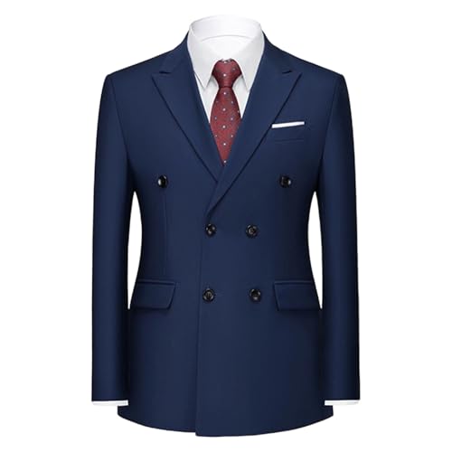 Costume Homme croisé, Coupe ajustée, Veste de Sport élégante, Revers cranté, Boutons dorés,...