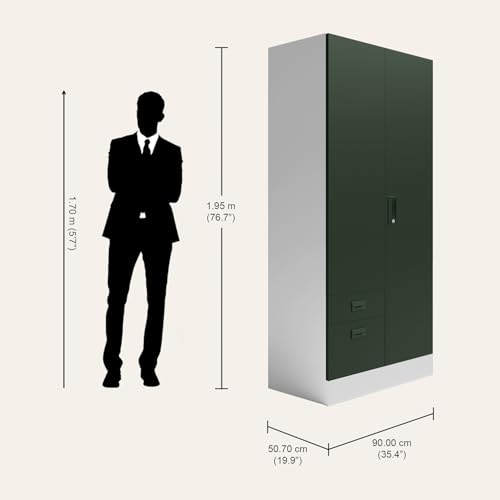 Image of Interio by Godrej Slimline Dual 2-Door Steel Almirah with Mirror | Rainforest, 1-Year Warranty, 1 Locker, 2 Drawers