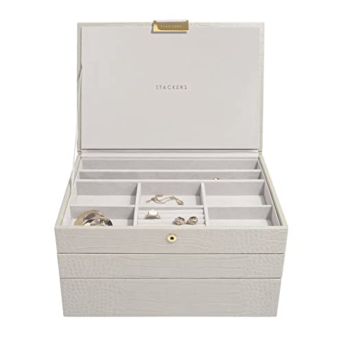 Stackers boîte à Bijoux Classique en Gris Perle Effet Croco