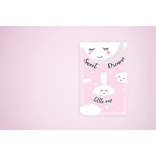 Sweet Dream Baby Nursery Room Light Switch Wall Plate Cover Decorative Kids Bedroom Decor, Moon & Stars, Clouds Toddler Playroom (Pink) #TOP2