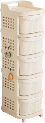 Fengxfa 収納ワゴン スリム 引き出し キャスター付き 収納チェスト 引き出しストッパー付き おしいれ 大容量 移動式 多層 収納ワゴン ネイルワゴン メイクワゴン 洗面所収納 調味料収納 小物収納 リビング キッチン収納 (5段)