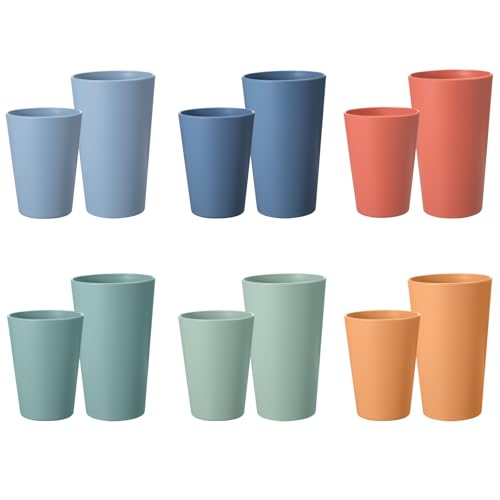 HEYCOME Set of 12 Wheat Straw Cups, 6 Pcs 20 oz & 6 Pcs 12 oz Unbreakable Drinking Cups, Reusable...