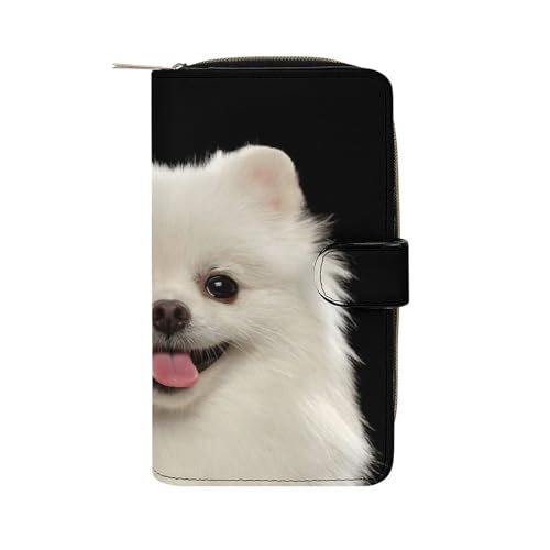 White Pomeranian Wallet PU Leather Purse Coin Pocket Credit Card Holder Clutch Gifts for Women Men, 19.7x11x3.5cm, style