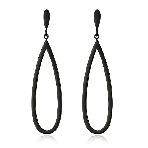 Black Gold Geometric Drop Dangle Earrings for Women Waterdrop Oval Circle Link Stainless Steel Dangle Earrings Trendy Jewelry Gifts for Women
