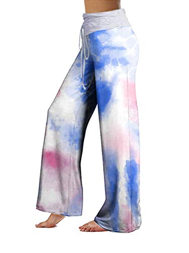 Image of iChunhua Women's Comfy Stretch Floral Print Drawstring Palazzo Wide Leg Lounge Pant