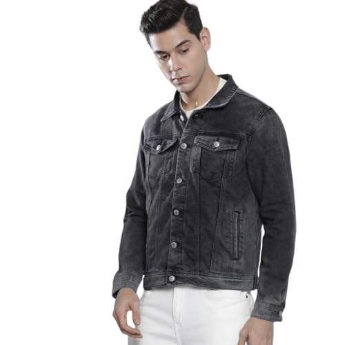Image of The Indian Garage Co Men Slim Fit Solid Denim Trucker Jackets