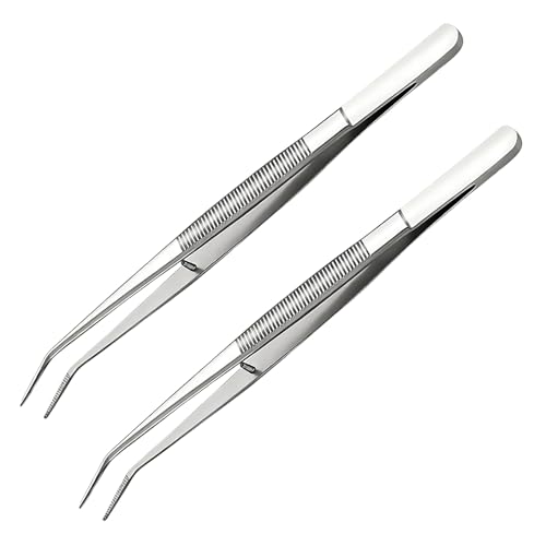 Gebogene Pinzette, 2 Pcs Edelstahl Pinzette, Nähmaschine Pinzette, Universal-Pinzette, Mehrzweckpinzette, mit Gebogener Gezahnter Spitze