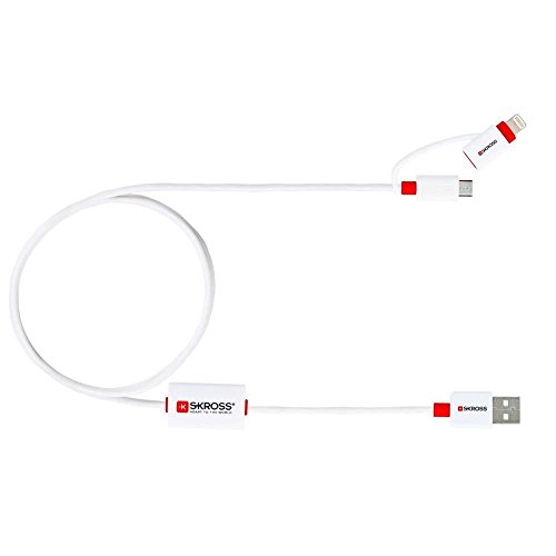 SKROSS Buzz Alarm 2-in-1 Micro USB and Lightning Connector Charging Data Cable for Apple iPhone 5/5s/6/6s/6 Plus/7/7 Plus - White