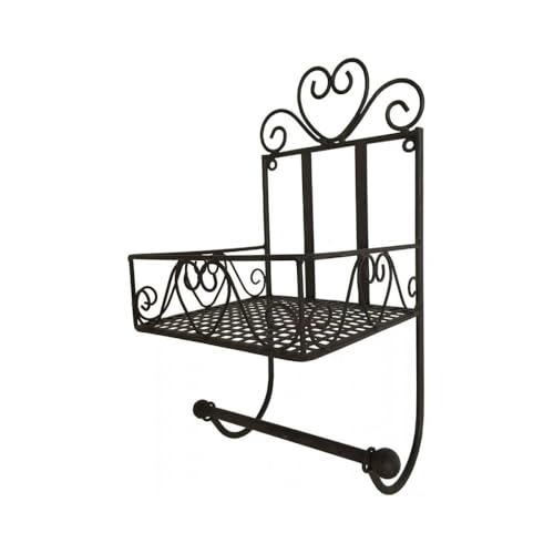 Etagère murale dérouleur papier toilette en fer forgé marron 37 x 18 cm