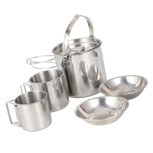 Bouilloire portable et vaisselle inox camping pour kit cuisson extérieur