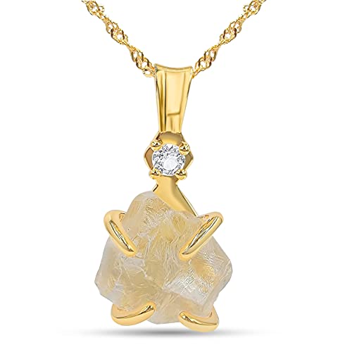 Raw clear quartz Crystal Pendant Chain...