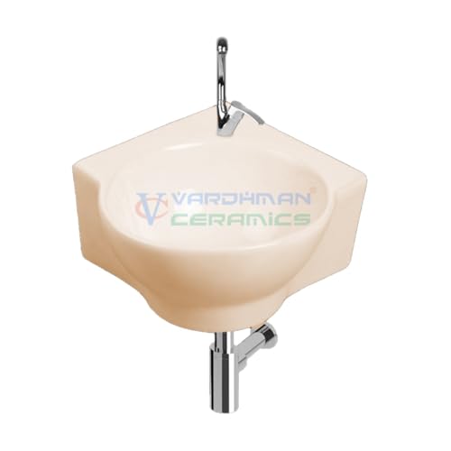 Image of Small Wash Basin Corner Wall Hung Mounted Glossy Finish Ivory Color Sink for Bathroom Washroom Toilet Living Room Dining Kitchen (13 x 13 x 5 Inch - Ivory)