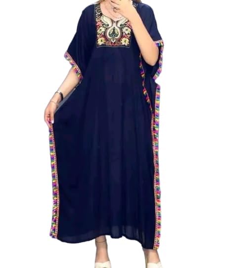 cigain Attractive Printed Rayon One Piece Nighty Kimono Fit and Flare Maxi Kaftan Comfy Trendy Night wear Gown Dress for Women-picture-23