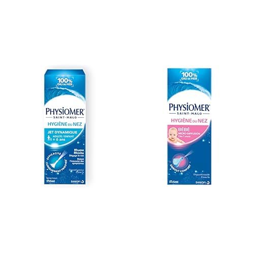 PHYSIOMER PACK HYGIÈNE NASALE - PHYSIOMER MICRO-DIFFUSION + JET DYNAMIQUE – Pack Spray Nasal 115 ml + 135 ml – Dispositifs Médicaux – Hygiène du nez dès 1 mois & dès 6 ans – 100% Eau de mer