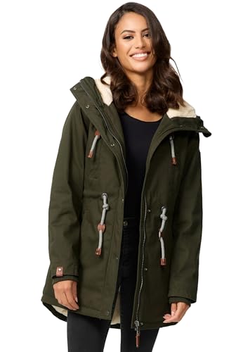 Navahoo B991 Veste d'hiver doublée chaude pour femme avec fourrure en peluche, olive, M