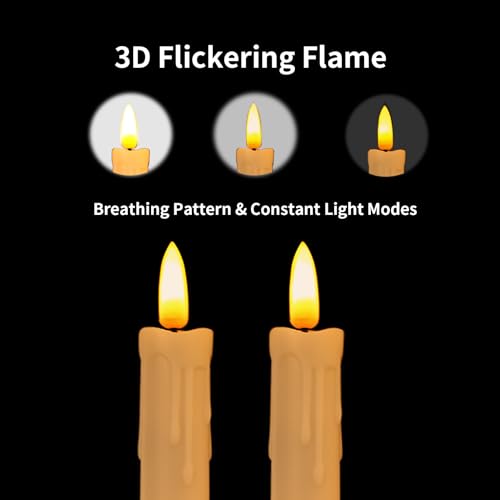 Image of YBU Flameless Taper Candles with Remote 7 Inches Led Candle Sticks with Flickering Light Timer Dimmer Battery Operated Window Candles for Halloween Christmas Decoration 6 Pcs, Ivory