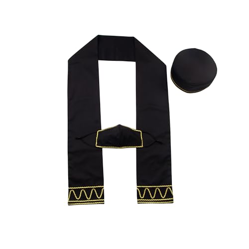 Gold Embroidered African Hat and Black Sash/Scarf Ankara Kufi Hats Men Face Mask