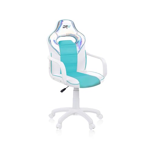 DRW Iris, Silla de Escritorio, Estudio o Despacho, Sillon Gaming, Acabado en Color Blanco, Turquesa e Iris, Medidas: 46,5 cm (Ancho) x 46 cm (Largo) x 98-109,5 cm (Alto)