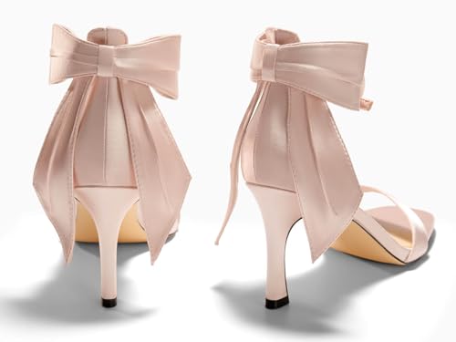 Image of Coutgo Womens Bow Tie High Heels One Strap Heeled Sandals Sexy Stiletto Open Toe Wedding Bride Shoes