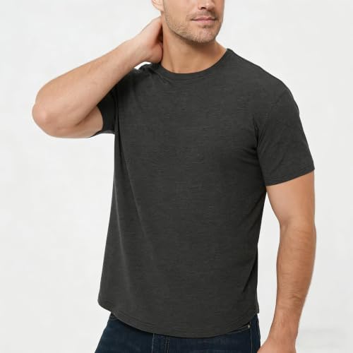 Image of Mens T-Shirts Crew Neck Shirts Athletic Fitted Plain Basic Tees Soft Cotton Blend Comfort T Shirts for Men
