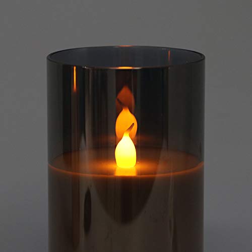 Gray Glass Battery Operated Flameless Led Candles with 6H Timer, Warm White Flickering Light, Batteries Included - Set of 3