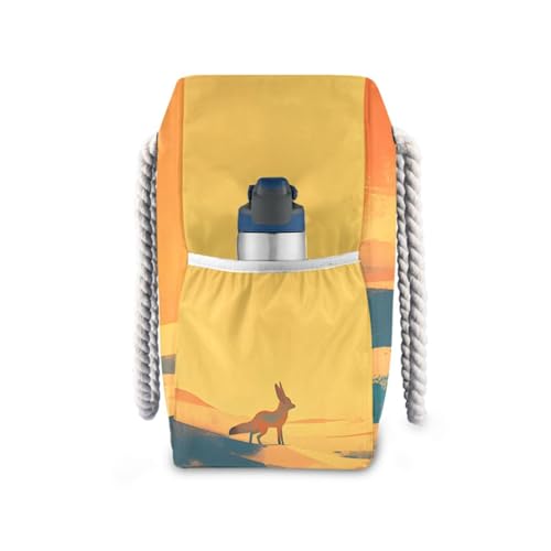 Sunset and Fox Beach Tote Bag - Waterproof Travel Bag with PVC Compartment, Oversized Pool Tote for Vacation Essentials, Vintage Nylon Beach Accessory for Multipurpose Storage3