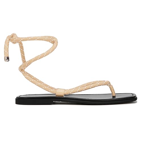 Image of Rope Flat Sandals for Women Strappy Open Toe Thong Sandals Summer Slingback Slip On Slide Sandals with Adjustable Strap