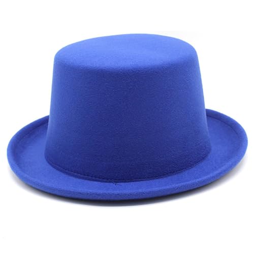 SkyPOOU Gorro estilo fedora de lana cálida para adultos, gorro redondo MagicShow, accesorios para bailes de máscaras, juego de rol, caballero, parte superior plana para mujer, azul real, Talla única