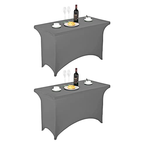 Image of FORLIFE 2Pack Spandex Table Covers,Fitted Tablecloth for Rectangular Tables, Stretch Patio Table Covers, Universal Spandex Table Cover for Wedding, Banquet, Party (4ft, Gray)