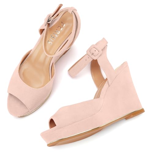 Image of Women's Dressy Platform Wedge Sandals Gold Wedges Peep Toe Patent High Heels Slingback Heeled Comfortable Ankle Strap Shoes