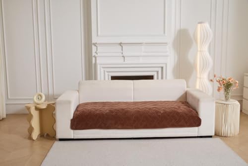 Image of HOMETHREADS Innovative Premium Velvet Sofa Cover Mat with PVC Backing for Non-Slip Comfort (L Brown, 2 Seater | 70x140cm)