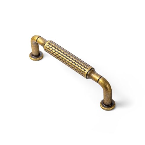 Goo-Ki Antique Brass Cabinet Pulls, Solid Zinc Alloy Kitchen Drawer Handles, Retro Tapered Style Cabinet Hardware, 3.8 Inch (96mm) Hole Center, 6 Pack