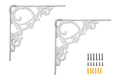 Cast Iron Victorian Scroll Shelf Brackets, 9 X 9 Inch Antique Decor Shelves Bracket, Mailbox Brackets,Wall Decorative, Modern Shelving Bracket For Diy Floating Shelves, White,2 Pcs #TOP17