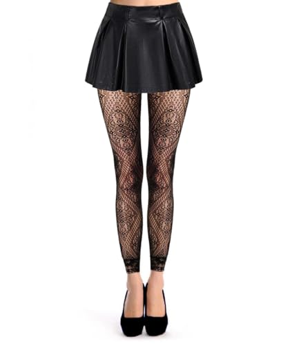 Image of Women High Waist Fishnet Footless Leggings Flower Pattern Footless Tights