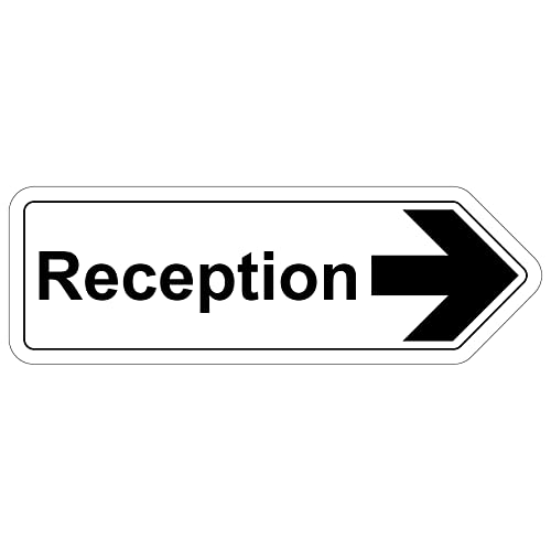 V Safety Shaped Safety Sign - Reception Arrow Right - 450X150-1MM Rigid Plastic, White, 450 x 150 cm